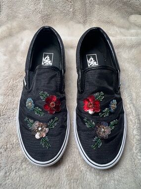 Vans Womens size 10.5 Floral Sequins Slip-On Shoes